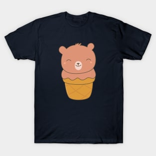 Kawaii Brown Bear Ice Cream Cone T-Shirt T-Shirt